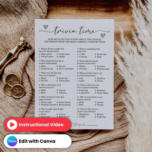 Trivia Game for Bride and Groom, Bridal Shower Game Template, Wedding Trivia Game Template, Bridal Shower Trivia Game, Wedding Table Game