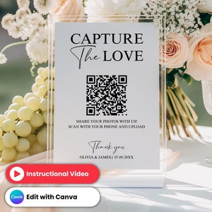 Capture the Love QR-codebord, bord voor delen trouwfoto, Capture the Love-kaart, QR-codebord delen, bord voor aangepaste trouwfoto