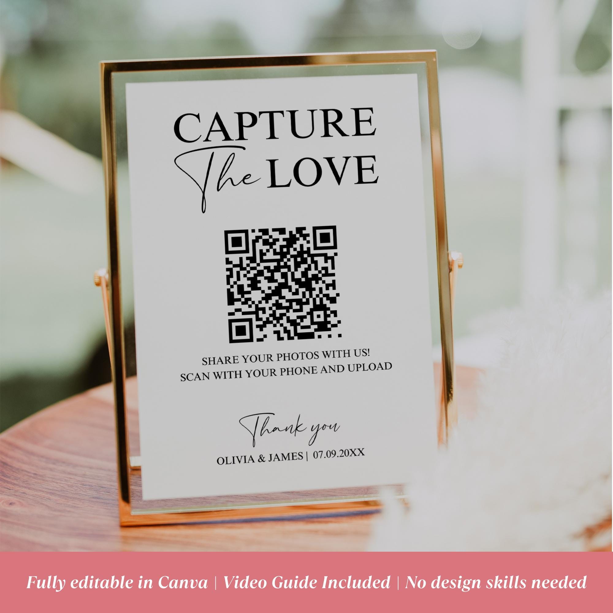Capture The Love QR Code Sign For Wedding, Wedding Photo QR Code Sign, Wedding QR Code Sign