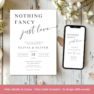 Nothing Fancy Just Love Invitation, Elopement Reception Invitation, Elopement Announcement Card, Digital Wedding Invitation Template