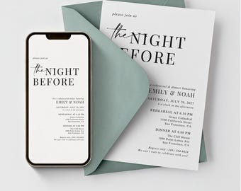 The Night Before Invitation Template, Rehearsal Dinner Invite, Rehearsal Dinner Invitation Template, Wedding Invitation Template