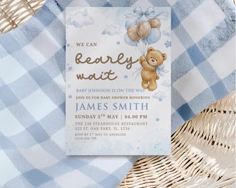 We Can Bearly Wait Baby Shower Invitation, Cute Bear Baby Shower Invite