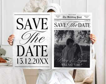 Save the Date Zeitungsvorlage, Digitale Hochzeit Save the Dates
