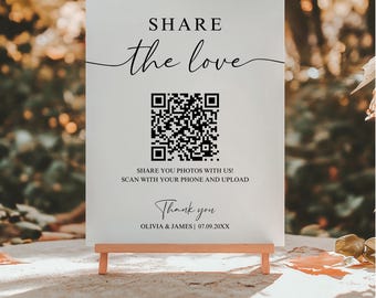 Share The Love QR Code Sign For Wedding, Wedding Photo QR Code Sign, Wedding QR Code Sign