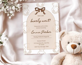 We Can Bearly Wait Baby Shower Invitation, Cute Bear Baby Shower Invite
