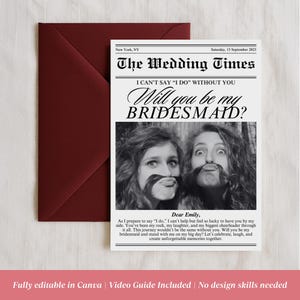 Will You Be My Bridesmaid Newspaper Card, Bridesmaid Proposal Card Template, Maid of Honor Proposal Card