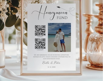 Honeymoon Fund Sign with QR Code, Personalized Wedding Gifts For The Couple, Wedding Registry Gifts