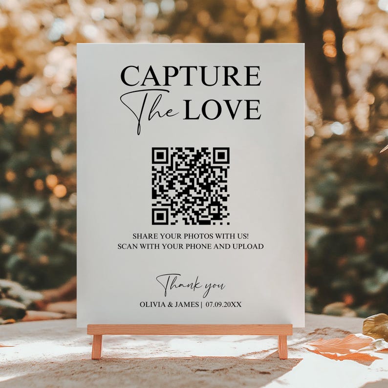 Capture the Love QR Code Sign for Wedding, Wedding Photo QR Code Sign ...