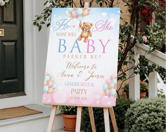 We Can Bearly Wait Gender Reveal Welcome Sign, Teddy Bear Gender Reveal Sign