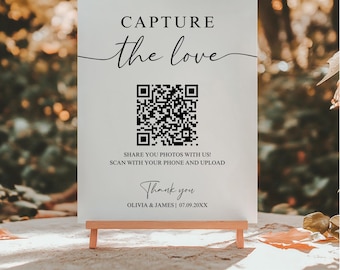 Capture The Love QR Code Sign For Wedding, Wedding Photo QR Code Sign, Wedding QR Code Sign