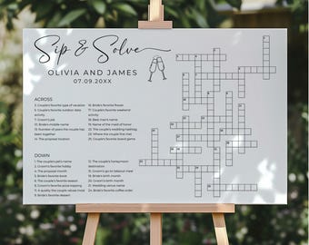 Personalized Wedding Crossword Puzzle Template, Custom Sip and Solve Crossword Puzzle Wedding, Wedding Table Games