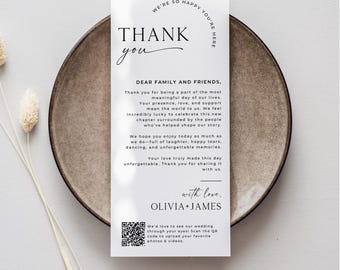 Modern Wedding Thank You Cards With QR Code, Wedding Thank You Card Template, Wedding Place Setting Cards, Thank You Cards Wedding