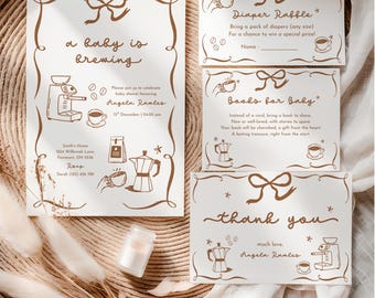 A Baby is Brewing Baby Shower Invitation Bundle, Diaper Raffle Baby Shower Invite