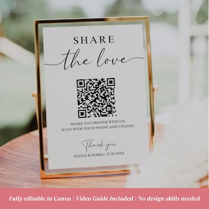Share The Love QR Code Sign For Wedding, Wedding Photo QR Code Sign, Wedding QR Code Sign