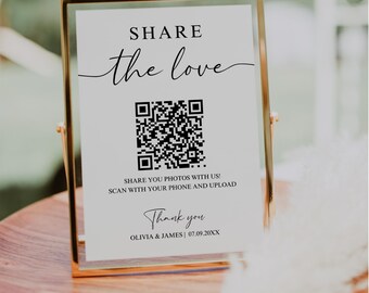 Share The Love QR Code Sign For Wedding, Wedding Photo QR Code Sign, Wedding QR Code Sign