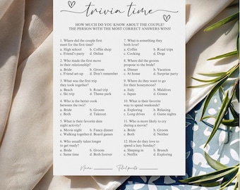 Wedding Trivia Game with Answers, Wedding Table Games, Engagement Party Games, Fun Bridal Shower Games, Bachelorette Party Games