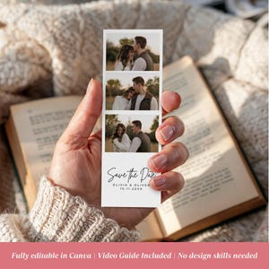 Photo Strip Save the Date Invitation, Digital Wedding Save the Date Canva Template, Wedding Invitation Template
