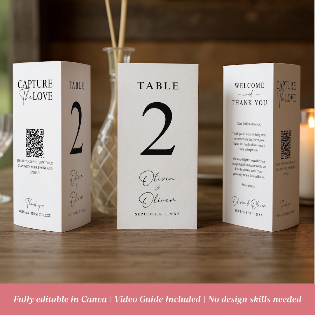 Wedding Reception Table Numbers, Trifold Table Numbers for Wedding ...
