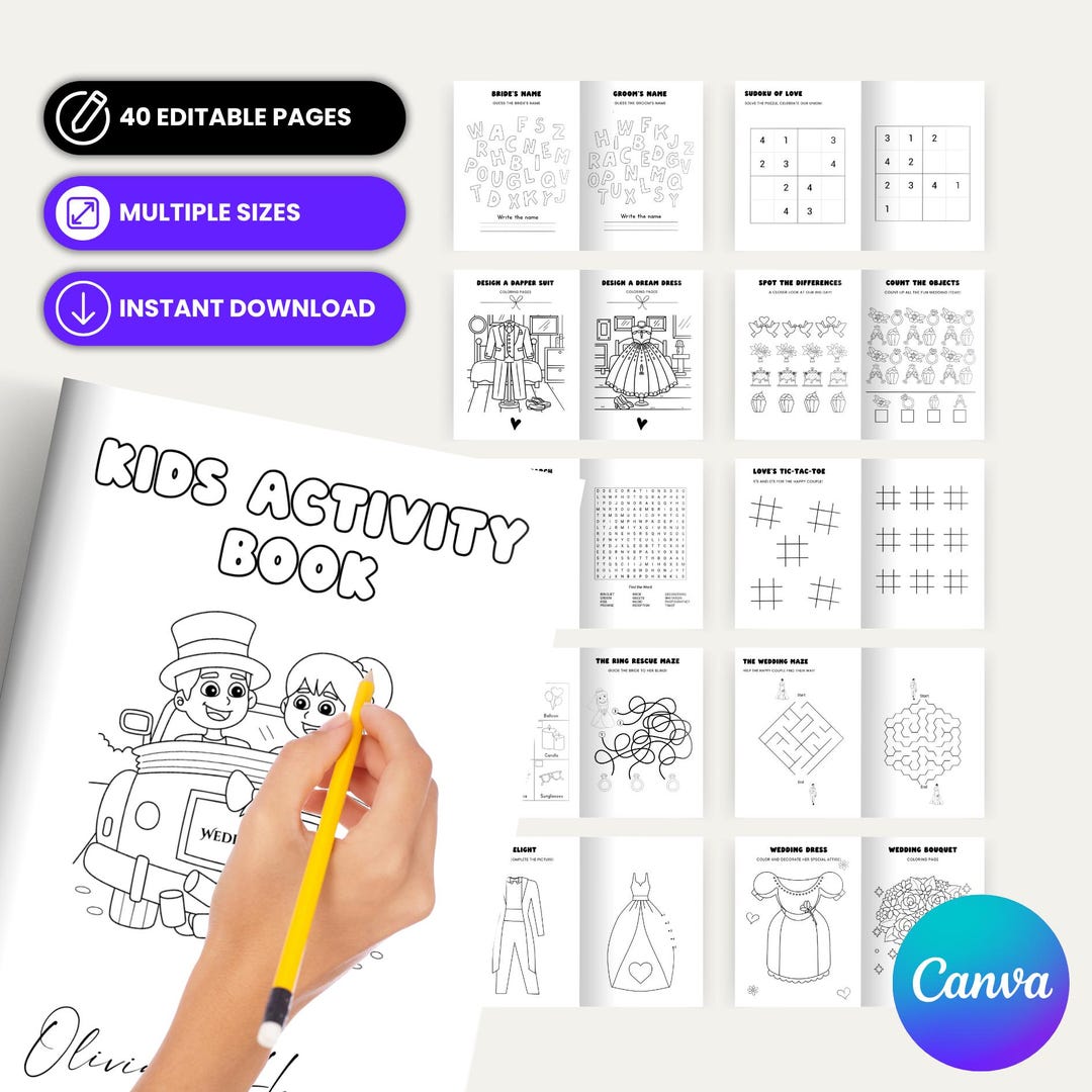 Custom Wedding Coloring Book for Kids, Printable Activity Pages, Wedding Activity Book for ...