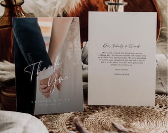 Modern Wedding Thank You Cards With Photo, Wedding Thank You Card Template, Wedding Place Setting Cards, Thank You Cards Wedding