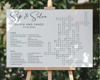 Personalized Wedding Crossword Puzzle Template, Custom Sip and Solve Crossword Puzzle Wedding, Wedding Table Games