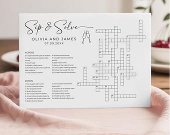 Personalized Wedding Crossword Puzzle Template, Custom Sip and Solve Crossword Puzzle Wedding, Wedding Table Games