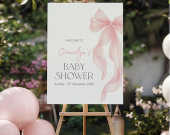 Pink Bow Baby Shower Welcome Sign, Baby Shower Sign