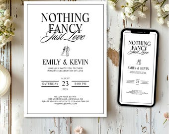 Nothing Fancy Just Love Invitation, Elopement Reception Invitation, Elopement Announcement Cards