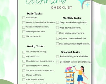 Printable Cleaning Checklist | Daily, Weekly, Monthly & Seasonal Cleaning Planner