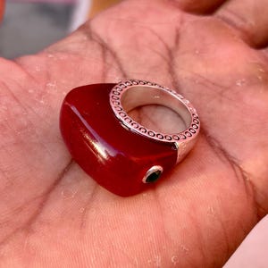 925 Sterling Silver Ring, Red Ruby Ring, Statement Half Stone Ring, Unisex Handmade Ring Gift For Her Ring