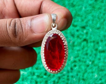 Ruby Crystal Pendant: Sterling Silver Necklace with Zircon - July Birthstone