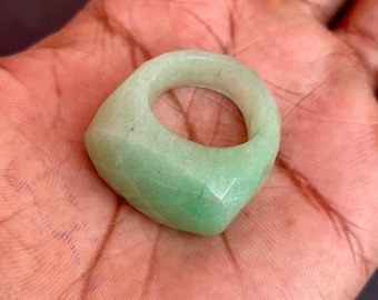 Green Jade Sterling Silver Statement Ring: Handmade Gemstone Jewelry