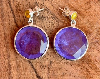 Blue & Yellow Sapphire Sterling Silver Earrings: Gemstone Jewelry