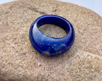 Handmade Natural Lapis Lazuli Gemstone Ring, Natural Blue Stone Statement Jewelry, Unique Bold Healing Crystal Ring for Men & Women