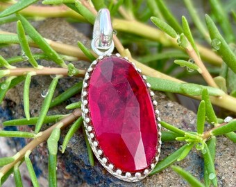 Handmade Sterling Silver Red Ruby Crystal Pendant: July Birthstone