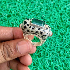 Dalmatisk Jaspis Sterlingsilverring – Grön & Röd Stenaccent bild 1