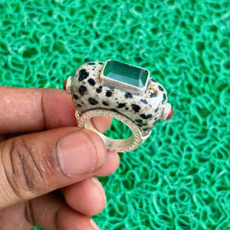 Dalmatisk Jaspis Sterlingsilverring – Grön & Röd Stenaccent bild 1