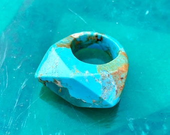 Natural Turquoise Ring, Statement Ring, Green Blue Sky Blue Ring, Geometric Design Ring, Boho Ring, Gift For Her Ring