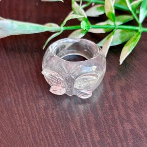 Clear Quartz Butterfly Carved Statement Ring, Chunky Crystal Jewelry, Handmade Transparent Gemstone Fashion Ring, Gift For Her