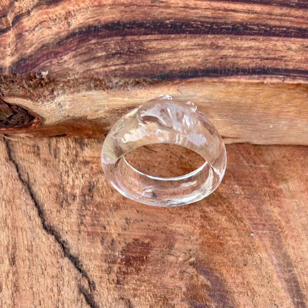 Crystal Clear Fish Ring, Hand-carved Clearring, Nature Gemstone