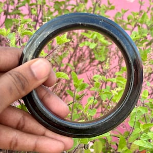 Black Obsidian Bangle Bracelet: Polished Gemstone, Minimalist Boho Style