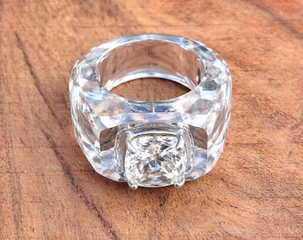 Handgjord statementring med kristallkvarts och ädelsten | Cocktailring i 925 sterlingsilver med kubisk zirkon