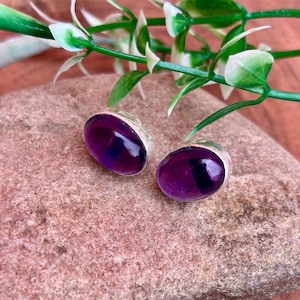 Handmade Amethyst Stud Earrings | Sterling Silver Purple Gemstone Earrings | February Birthstone Jewelry | Boho Minimalist Gift for Her