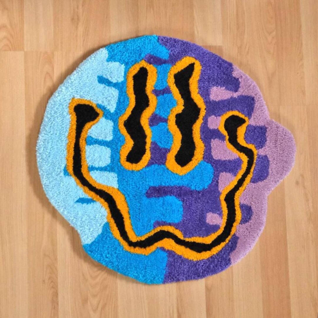 Trippy Smile Tufting Rug, Happy Smiling Face Rug, Fluffy Tufted Rug ...