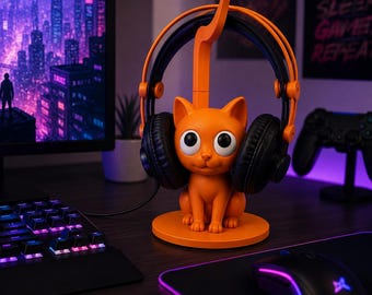 Cat Headphone Stand, Cute Gaming Headset Holder, Gaming Gift Room Decor