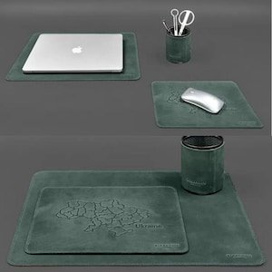 de bureau en cuir - Tapis en cuir pour ordinateur portable, tapis de souris avec carte de l'Ukraine et porte-stylo / Accessoires de bureau élégants | Cadeau fait main pour homme
