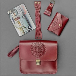 Damen Geschenkset Lederaccessoires - Handgefertigte Leder Umhängetasche - Niedliches Portemonnaie für Damen & Mädchen - Umhängetasche - Geschenk Frauen