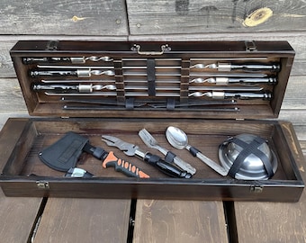 Grill accessories / Stainless Steel BBQ set / Man Grill Gift / Personalized BBQ Set / Wooden keepsake box / Dad Gift
