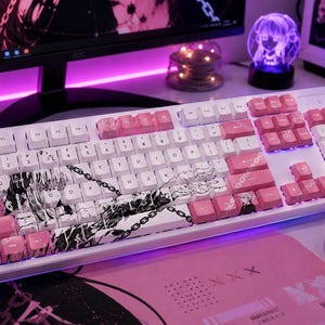 Ensemble de touches PBT style anime rose (plus de 120 touches) / Profil Cherry / Cadeau pour joueurs