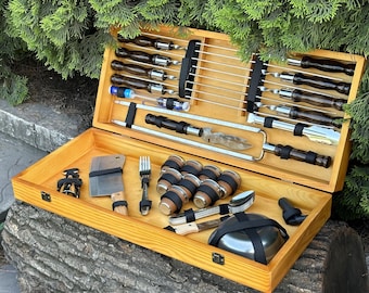 Personalized barbecue set / Grill accessories / Handmade gifts for men / Barbeсue set for camping / Wood grill tool set / gifts for him
